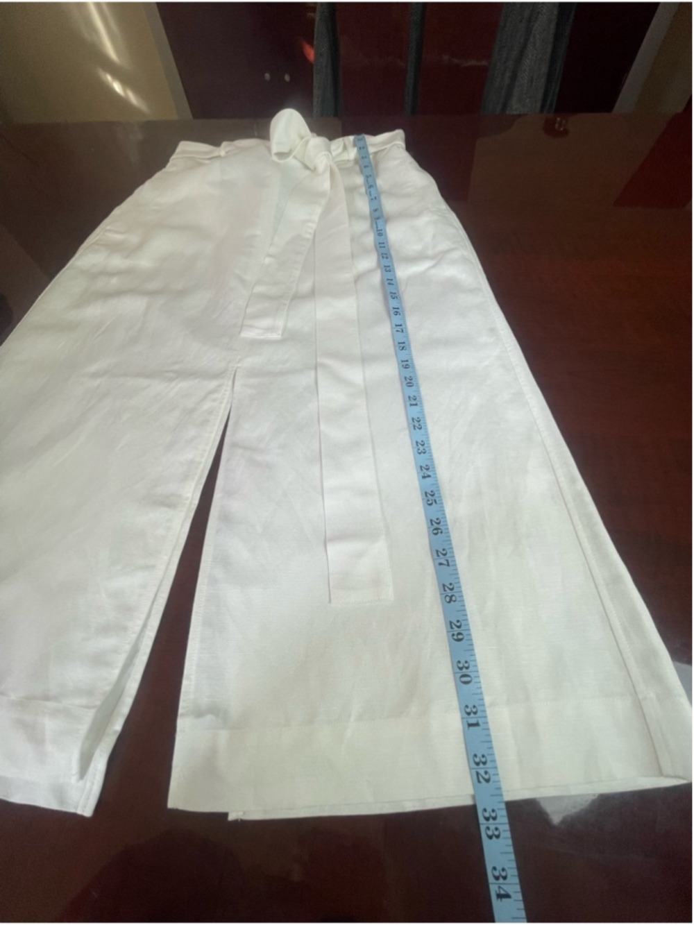 Massimo Dutti White Linen Blend Belted Midi Skirt with Slits Sz L NWT Coastal - Picture 9 of 16